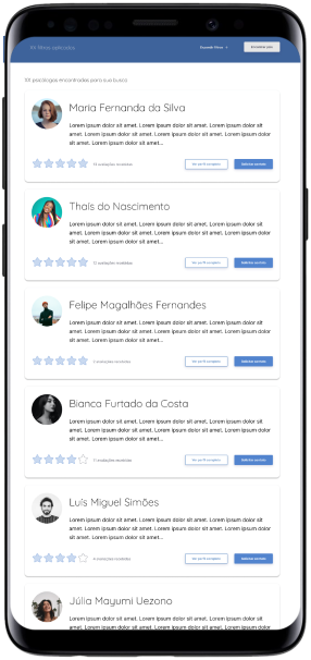 Lista de psicólogas na plataforma do Procura Psi